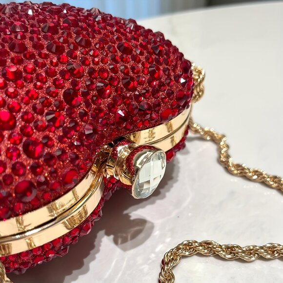 Cute Heart Shape Clutch Purse Mini Love Heart Rhinestone Wedding Handbag Party - Picture 3 of 9